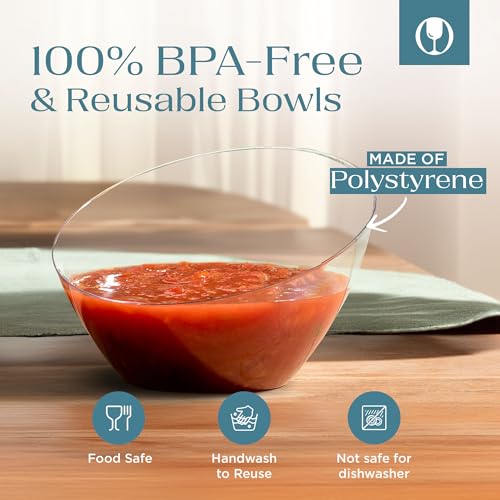 5 Pack Clear Angled Plastic Serving Bowls Disposable for Party Table 8oz | Angled Bowl Design. Chip, Candy, Salad & Fruit Use. Disposable Party Tableware. Buffet & Wedding Serving. Clear Plastic. - color: Clear, size: Small 8 OZ