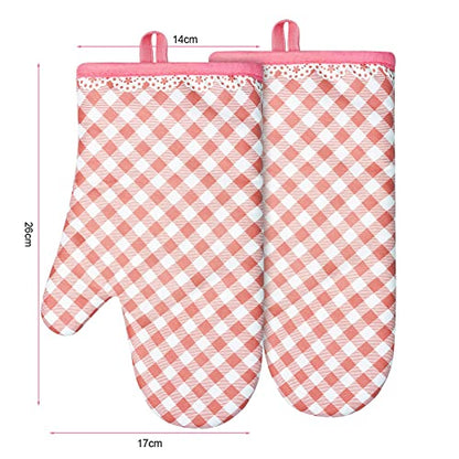 AUAUY Pink Oven Mitts, Kitchen Mittens, 392F Heat Resistant Non-Slip Gloves for Cooking, Baking, BBQ, Grilling - Cotton Infill, 1 Pair - color: Light Pink