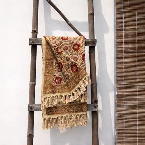 Trade Star 100% Cotton Cozy Throw Blanket with Tassels Decorative Premium Quality Throw Blanket for Room Decor Vintage Design Cotton Throw with Beautiful Syahi-Begar Block Print (50X70 INCHES) - color: Throw Blanket 3