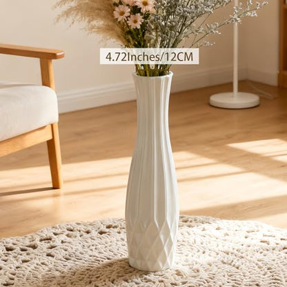 White Tall Ceramic Floor Vase, 24 Inch, Flared Geometric Design | Glossy Glazed Finish, Living Room, Fireplace, Entryway, Pampas Grass - color: Shape 2, size: 24 Inch