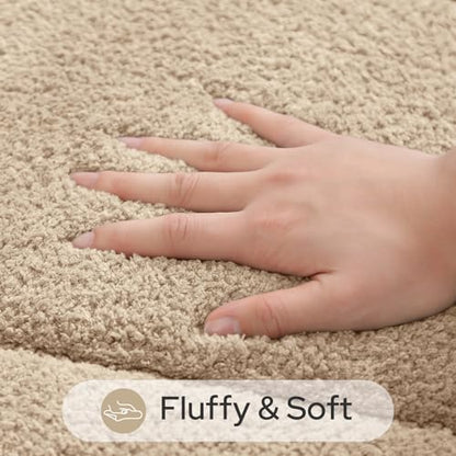 HOMEIDEAS Beige Oval Bathroom Rug Sets 2 Piece 20" x 32" + 16" x 24" | Microfiber Bath Mats, Non-Slip TPR Backing, Ultra Absorbent & Quick Dry, Machine Washable for Bathroom, Shower, Tub - color: Beige