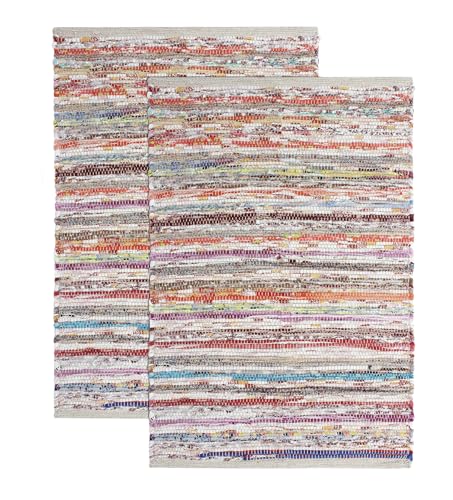 COTTON CRAFT Chindi Rag Rug - 2 Pack Handwoven Reversible Area Rug - 20x32 | Boho Farmhouse Throw Rug - Multicolor Recycled Cotton Yarn Accent Carpet for Living Room, Bedroom, Entryway, Kitchen Décor - color: Multi Color - 2 Pack, size: 1'8" x 2'8" (Recta