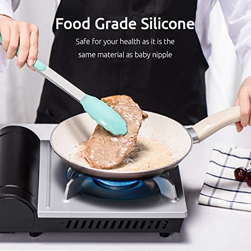 U-Taste 600℉ Heat Resistant Food Grade Non Stick Firm Cooking Tongs Set of 3, and 600ºF Heat Resistant 11.38in Flexible Non-Stick Spatula & Spoon Spatula Set of 2 (Aqua Sky)