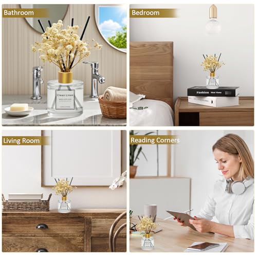 Reed Diffuser Set of 3 Pack,Clean Linen,Vanilla,Lemongrass Scented Oil Diffuser with 4 Sticks,Reed Diffusers for Home,Living Room,Bathroom Air Freshener Diffuser,50ml x 3