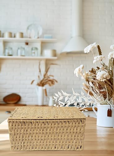 RoyalHouse Woven Stackable Storage Baskets with Lid, Decorative Rope Organizer Bin - Set of 4 (4 Sizes), Beige (No Liner)