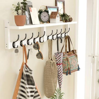 AMBIRD 34.2" L Wooden Wall Coat Hooks with Shelf - Versatile and Decorative Wall-Mounted Storage - 10 Hooks for Hanging Coats, Hats, Keys, Bags, Scarves - Ideal for Entryways, Bedrooms, Closets(White) - size: 34.2 inch, style: Modern White