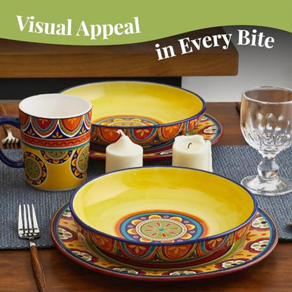 Bico Tunisian Pasta Bowls, 35oz Salad Bowl Set of 4, Large Ceramic Serving Dinner Bowls for Soup and Cereal, Microwave and Dishwasher Safe, Gift for Housewarming and Thanksgiving - color: Tunisian
