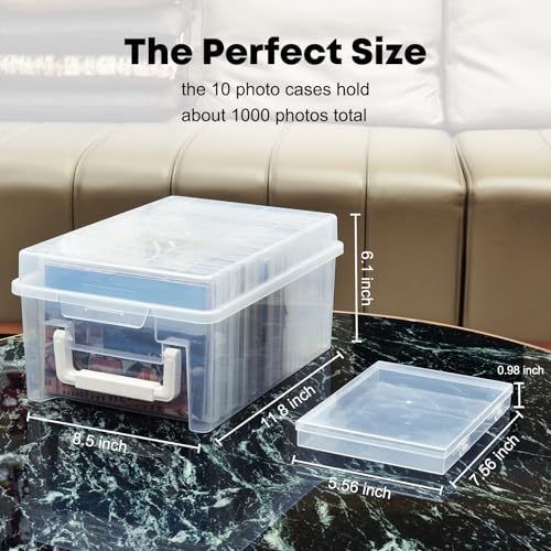 ALINK Photo Storage Box 5 x 7 In Photo Case, 10 Inner Large Photo Keeper, Clear Photo Storage Container, Seed Craft Cards Pictures Organizer, Plastic Office Organizer with 1 Label Sticker - size: 5" X 7"