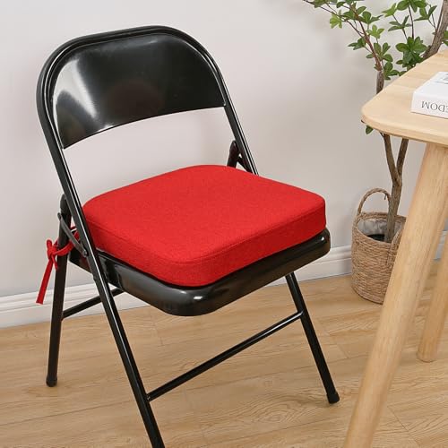 SINOSSO Memory Foam Chair Cushion for Folding Chair 1 Pcs, Thickened 2" Square Kitchen Chair Pad with Ties, Indoor Non-Slip Dining Chair Seat Cushion (1 Piece, Red) - color: Bright Red