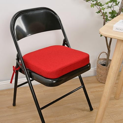 SINOSSO Memory Foam Chair Cushion for Folding Chair 1 Pcs, Thickened 2" Square Kitchen Chair Pad with Ties, Indoor Non-Slip Dining Chair Seat Cushion (1 Piece, Red) - color: Bright Red