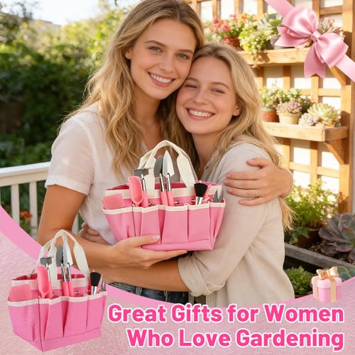 ANPHSIN 44pcs Small Gardening Tools Gifts for Women Beginners, Pink | Garden Hand Tools Set for Indoor Succulent, Bonsai, Plants Transplanting, Included Bag/Repotting Mat/Shovel/Labels - color: Pink