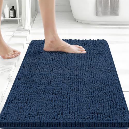 Bcoimo Small Bath Rug Mat,Chenille Extra Soft Navy Bathroom Mats for Floor | Non Slip with Rubber Backing Bathroom Rugs;High Absorbent And Quick Dry Microfiber mat; Machine Washable;Extra Soft Bath Rug - color: Navy, size: 24x17