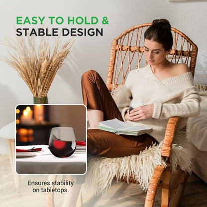 NutriChef 15 Oz Stemless Wine Glasses - Set of 12, Ultra Thin, Shatter-Resistant, Dishwasher Safe, Hand Blown - Gift for Wine Lovers, 2 PACK, 24 Glasses - style: 2XClear