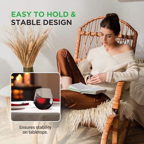 NutriChef 15 Ounce Stemless Wine Glasses (Set of 12), Ultra Thin Wine Glass For Red or White Wine Lead-Free, Dishwasher Safe & Hand Blown Seamless Bowl - Clear - style: Clear