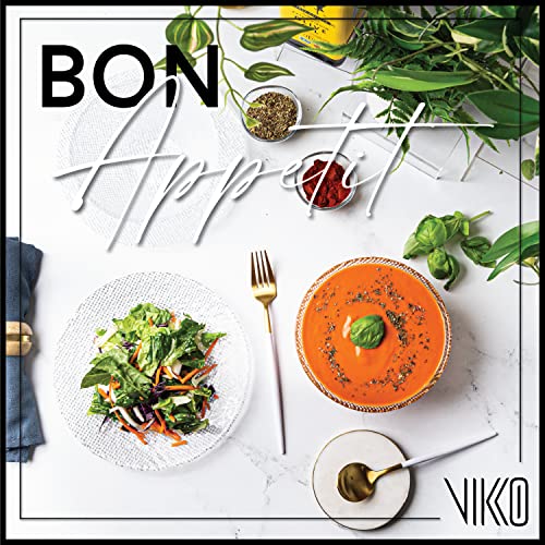 Vikko Elegant Textured Glass Plates - Set of 4 Stackable Salad & Dessert Plates, 8.5 Inch, Dishwasher Safe - style: Set of 4 8.5" Plates