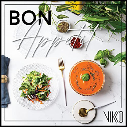 Vikko Elegant Textured Glass Plates - Set of 4 Stackable Salad & Dessert Plates, 8.5 Inch, Dishwasher Safe - style: Set of 4 8.5" Plates