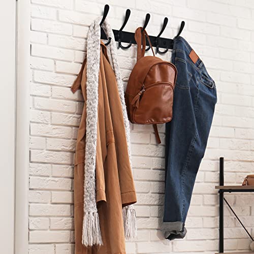Coat Rack Wall Mounted - 5 Tri Hooks, Heavy Duty, Stainless Steel, Metal Coat Hook Rail for Coat Hat Towel Purse Robes Mudroom Bathroom Entryway (Black, 2 Packs) - color: Black, size: L=16" (2 Pcs)