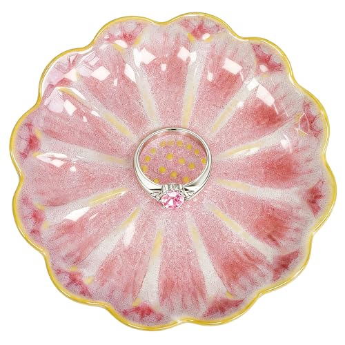 SEEDUSTRY Ceramic Jewelry Tray, Petal Ring Dish, Small Ceramic Jewelry Trinket Holder, Desktop Decoration, Dainty‌ Plate for Rings, Earrings, Necklace, Gifts for Mother Girlfriend Daughter Sister - color: Sunflower Pink