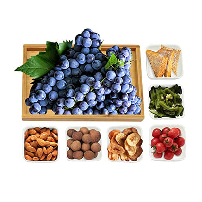 Ceramic Divided Serving Dishes with Bamboo Platter, 6 Piece Ceramic Snack Serving Tray&Fruit Tray, Platter Fruit Candies Condiments Food Bowls, with Wooden Serving Tray and Lids, for serving fries