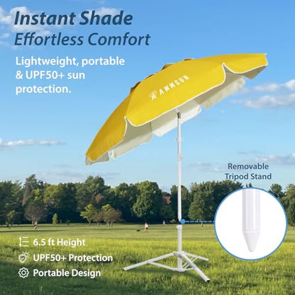AMMSUN Shade Umbrella, Premium Portable Umbrella with Stand, 6.5ft Lightweight Free Standing Canopy for Sporting Games, Adjustable Instant Sun Protection and Easy to Carry, Yellow - color: Yellow