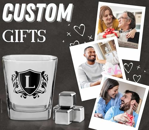 Whisky Gifts for Men, Personalized Initial Whiskey Glass with Whiskey Stones for Dad, Boyfriend, Best Friends, Coworkers, Husband, Brother, Uncle and Boss on Father's Day, Boss Day and Birthday - L - color: L