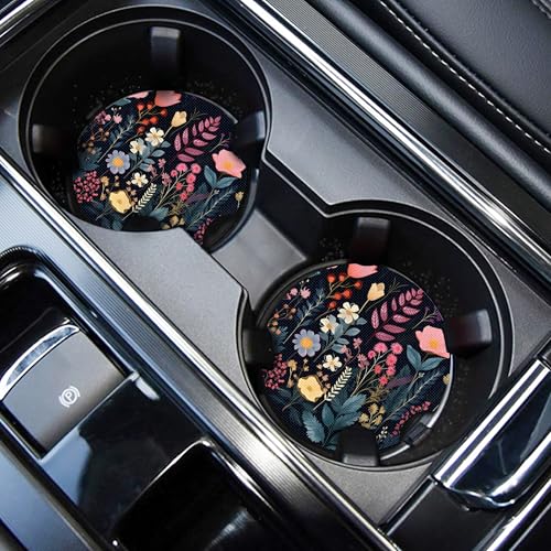 WOCOCN Cute Cup Holder Coasters for Your Car with Fingertip Grip, Anthemia | Auto Accessories for Women & Men,Pack of 2 - color: Anthemia