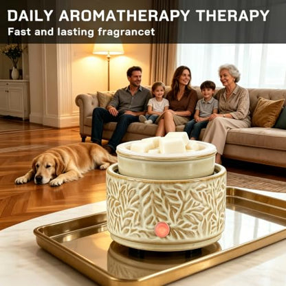 Ceramic Wax Melt Warmer with Timer & Silicone Liner-Tan - color: Tan