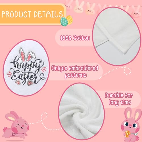Easter Hand Towels 100% Cotton Embroidered Happy Easter Bunny Decorative Bathroom Kitchen Dish Towels Set Gift Set of 2 14x29 inch - color: Est.gnome
