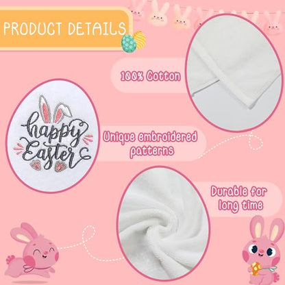 Easter Hand Towels 100% Cotton Embroidered Happy Easter Bunny Decorative Bathroom Kitchen Dish Towels Set Gift Set of 2 14x29 inch - color: Est.gnome