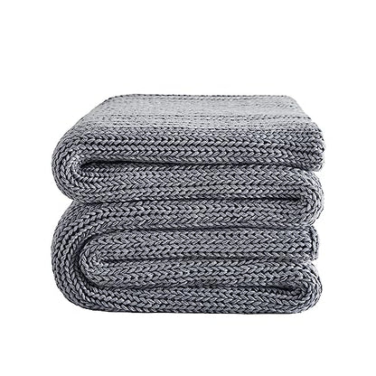 L'AGRATY Knitted Weighted Blanket - 48"x72" 12lbs Cooling Chunky Knit Heavy Blanket for Adults Braided Crochet Throw Thick Cable Yarn Knit Decorative No Beads Evenly Weighted Machine Washable | No Beads Evenly Weighted Machine Washable Chunky Braided Croc