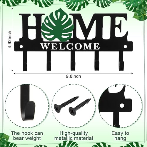 Key Holder Wall Mount Monstera Leaf Metal Key Hooks Organizer with 5 Hooks Rustic Farmhouse Welcome Home Wall Hook Tropical Boho Decor for Entryway Bathroom Hallway Living Room 9.8 Inch - style: Monstera