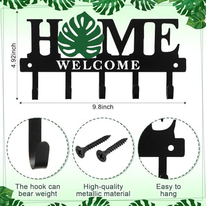 Key Holder Wall Mount Monstera Leaf Metal Key Hooks Organizer with 5 Hooks Rustic Farmhouse Welcome Home Wall Hook Tropical Boho Decor for Entryway Bathroom Hallway Living Room 9.8 Inch - style: Monstera