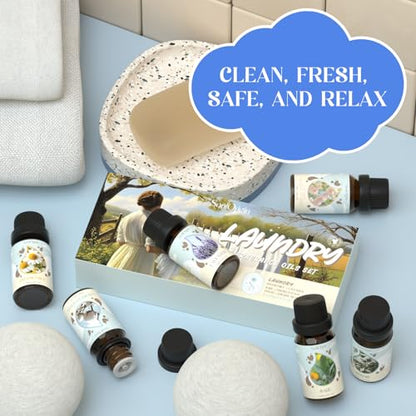 Soulorigin Laundry Fragrance Oils Set, Essential Oil for Diffuser, Aromatherapy Gift, Clean Scent Diffuser Oil, Use with Wool Dryer Balls,Chamomile, Fresh Cotton, Sage, Cedar, Lavender, Cherry Soap - color: Laundry