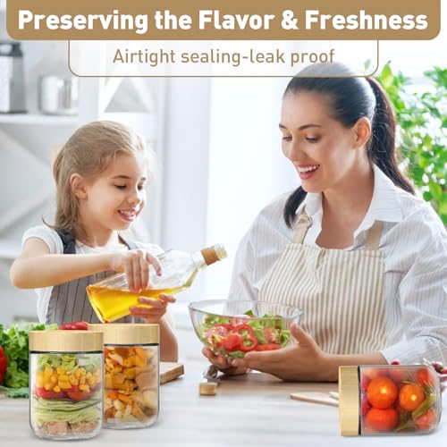 16oz Overnight Oats jars 4 Pack,Overnight Oats Containers with Bamboo Lids for Meal Prep,Wide mouth Mason Glass Salad Jars with Spoons,Glass Food Storage Container for Yogurt Chia Pudding Spice Sugar