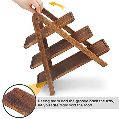 Manspdier Extra Large Wood 3 Tier Serving Tray Three Tiered Cupcake Stand, Rectangle Serving Platter Wooden Farmhouse Tiered Tray, Party Serving Brown Decorative Tray Decor - size: 17.2X7.5 Inch