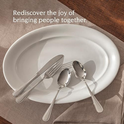 over&back Rim Stoneware Serving Platter - Elegant 1-Piece Oval Serving Platter to Complete Your Kitchen Set - 16" L x 10.8" W Semi-Matte White - color: White