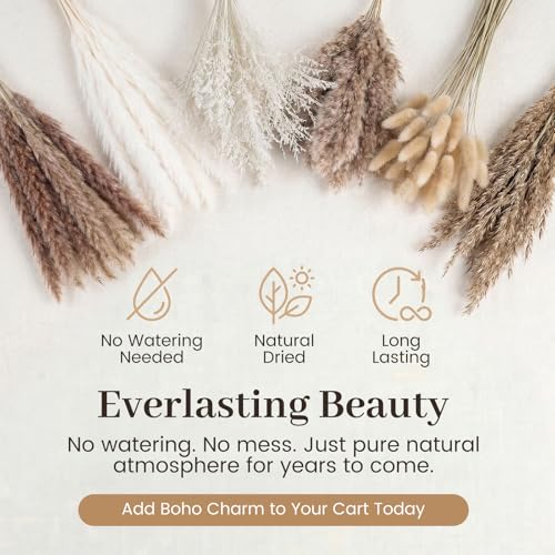 450PCS Natural Dried Pampas Grass Decor | Boho Farmhouse Wedding Centerpieces, Home Vase Fillers, Bunny Tails, Dried Flower Arrangement