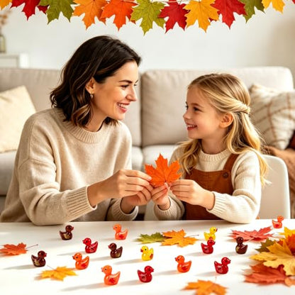 JUNEBRUSHS 50Pcs Fall Mini Resin Ducks Thanksgiving Miniature Figures | Autumn Ducks with Pumpkin,Acorn,Maple Leaf Designs,for DIY Crafts,Dollhouse Decor, Party Favor Gifts - style: Autumn Duck Style