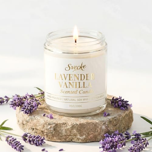 Vanilla Lavender Scented Candle 7oz Soy Wax Jar Candle Long Burning Aromatherapy Candle for Home Bedroom Gift for Women Men Housewarming New Home Gift - size: Pack of 1