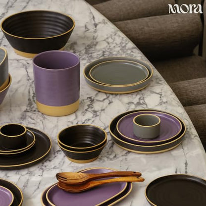 MORA Medium Plates Set of 4, 8.5 inch Ceramic Pottery Salad Plates - Microwave, Oven and Dishwasher Safe - Storm - color: Storm