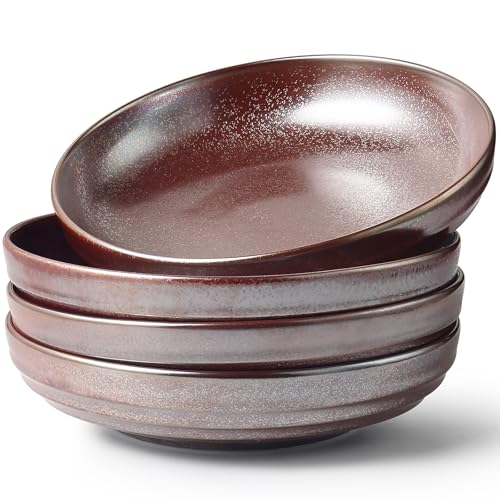 HAPPY KIT Stoneware 9'' Pasta Bowls 42oz Set of 4, Dusty Rose | Stoneware, Reactive Glaze, Ceramic Serving Bowls for Fruit, Soup, Noodle, Dinner, Scratch Resistant - color: DustyRose