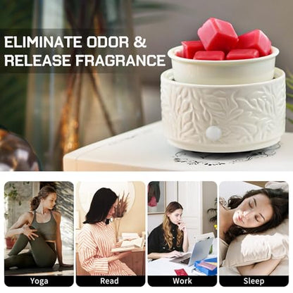 Ceramic Wax Melt Warmer with Timer & Silicone Liner-White - color: White