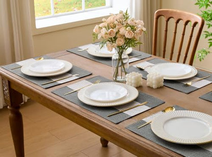 Wracra Linen Placemats Set of 4, Black Macrame Place Mats for Kitchen Table | Stripe Placemats 12 x 18 Inch; Heat Resistant Table Mats; Premium Cotton Linen Woven Fabric; Delicate Splicing Designs - color: Black, size: 12×18 Inch (Set of 4)