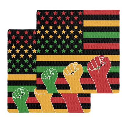 Juneteenth Dish Towels Set, Waffle Weave Kitchen Towels 2 Pieces, Black History Month Flag African American Microfiber Hair Face Bath Tea Towel Absorbent Quick Drying Cleaning Dish Cloths, 12"x12" - size: 2PCS,12"x12"