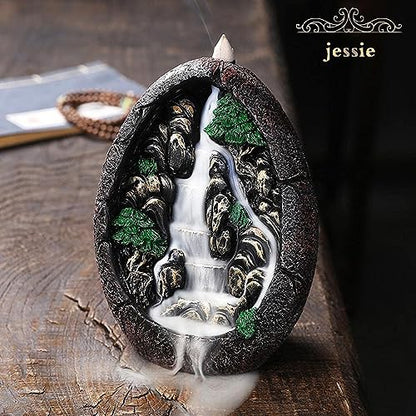 Backflow Incense Holder Resin Mountain Incense Burner Fountain Waterfall Incense Holders Home Decor with 120 Pcs Backflow Incense Cones 30 Pcs Incense Sticks (Waterfall) | Includes 120 Backflow Incense Cones, 30 Incense Sticks, Unique Waterfall Design