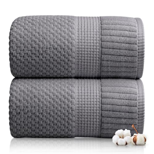 2 Pack Oversized Bath Towels 100% Cotton | Grey Towels | Oeko‑TEX Standard 100 | Soft & Absorbent, Quick‑Dry | Trinity Collection - Charcoal - color: Charcoal, size: Oversized Bath Towels (2 Pack)