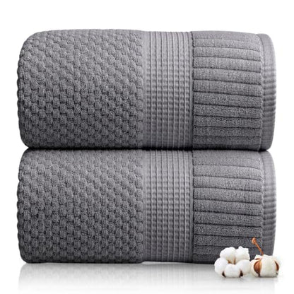 2 Pack Oversized Bath Towels 100% Cotton | Grey Towels | Oeko‑TEX Standard 100 | Soft & Absorbent, Quick‑Dry | Trinity Collection - Charcoal - color: Charcoal, size: Oversized Bath Towels (2 Pack)