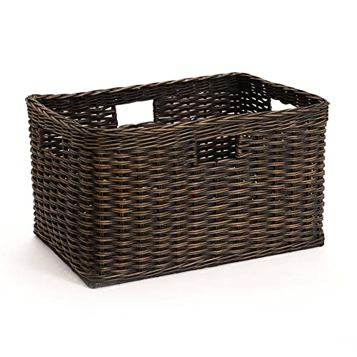 The Basket Lady Tall Rectangular Wicker Storage Basket, L, Walnut Brown | Outside: 22.5" L x 16" W x 12.5" H | Inside: 20.5"L x 14"W x 11.5"H - Handcrafted by artisans from natural rattan - color: Antique Walnut Brown, size: Large