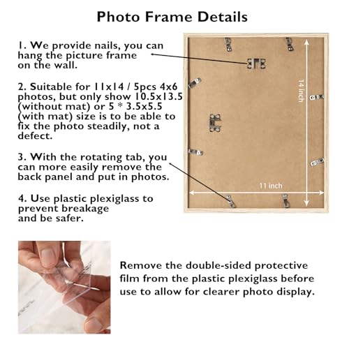 JCJMY 11x14 Picture Frame, 4x6 Collage Picture Frame, Display 5 Pcs 4x6 Photos or 11x14 Picture, Five Opening 4x6 Collage Frame for Wall Hanging, Lightweight 4 x 6 Multi Pictures Frame, Natural - color: Natural