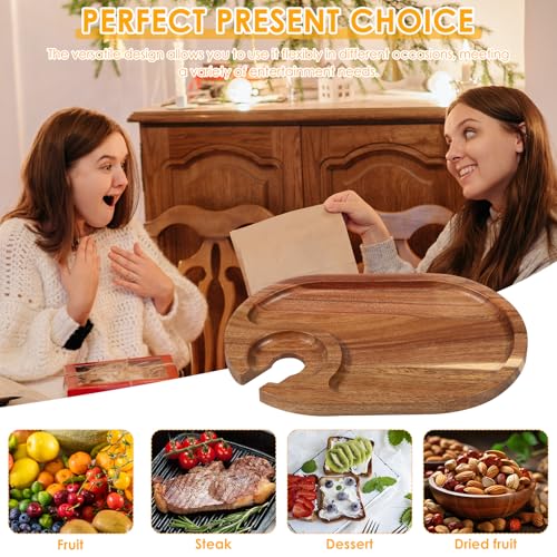 4Pcs Wood Appetizer Plates With Wine Glass Holder, Versatile Sturdy Wood Appetizer Serving Platters for Wine Party Housewarming Party